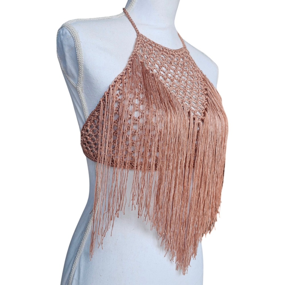 Handmade Crochet Fringe Halter Top, Boho Festival Top, Summer Fashion - Picture 4 of 11